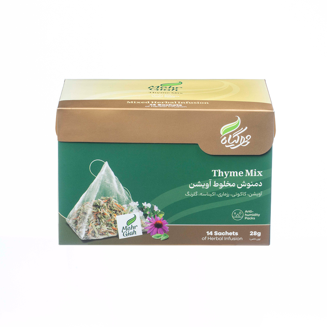 دمنوش آویشن و کاکوتی برند مهر گیاه بسته 14 عددی